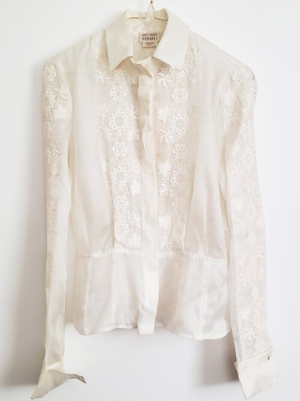 Antonio Berardi Silk Organza Lace LS Button Down Shirt NWT Size 40